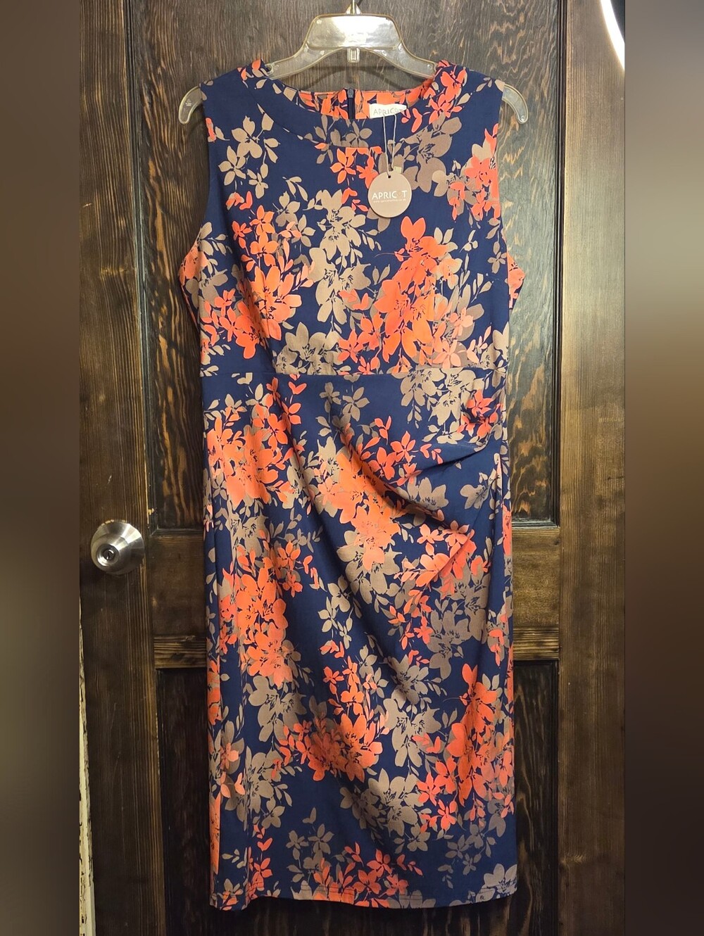 NWT Apricot 'Hermiome' Navy Floral Sheath Dress with Coral and Taupe Blooms